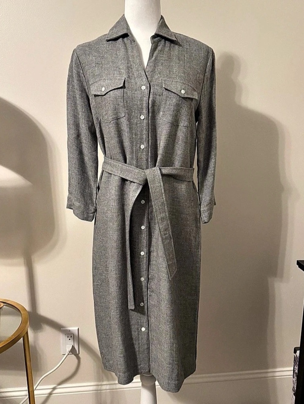 J.McLaughlin Gray Belted Shirt Dress Size Medium Like New